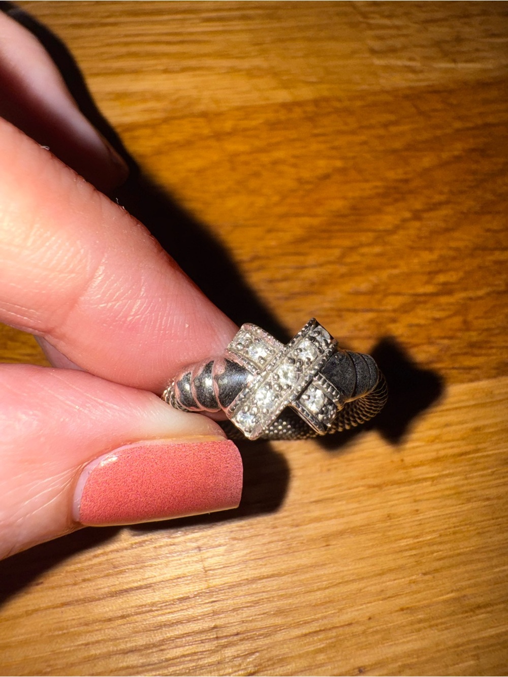 Sterling Silver X Accent Cable Ring with Clear Stones - Silver Sz 7